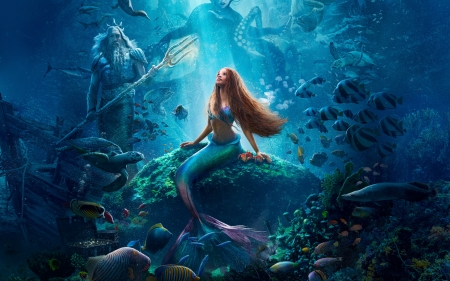 The Little Mermaid 2023 - fantasy, siren, poster, blue, water, disney, the little mermaid