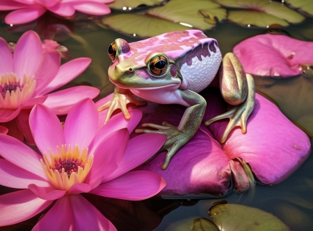 Lotus and frog - beka, lotusz, tavacska, viragok