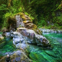 Ice cold pools and carved rocks in Lynn Canyon, Vancouver, BC