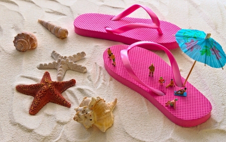 Vacation - flips flops, homok, kagylo felek, nyar, strand
