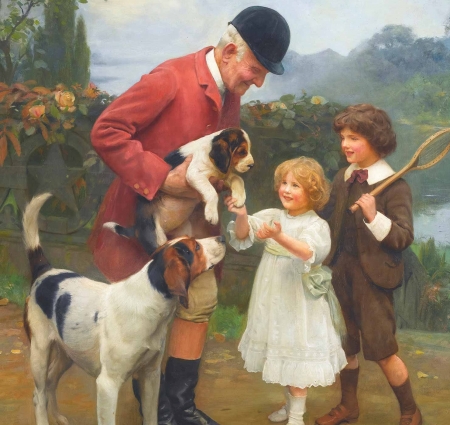:) - art, arthur john elsley, caine, children, copil, dog, man, painting, pictura, puppy