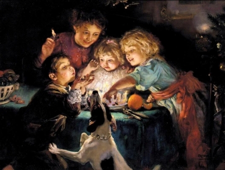 :) - art, arthur john elsley, caine, childhood, children, copil, dog, painting, pictura, snapdragon