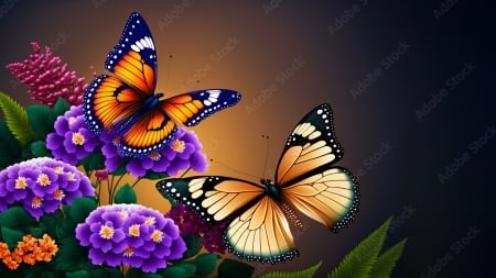 Rainforest Fantasy Butterfly - flowers, blossoms, wing, painting, colors, insecta