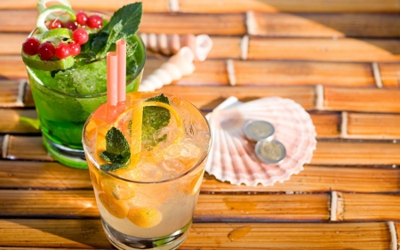 Mojito - cocktail, drink, glass, green, mojito, orange, shell, summer, vara