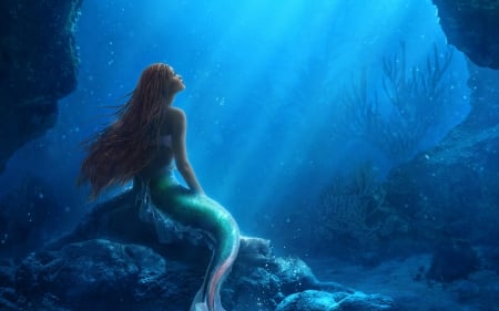 The Little Mermaid 2023 - summer, blue, ariel, water, poster, fantasy, siren, mermaid, underwater, movie, disney, vara, the little mermaid