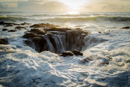 Thor's Well - usa, ocean, sunset, nature