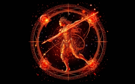 Zodiac ~ Sagittarius - black, fantasy, sagittarius, zodiac, orange