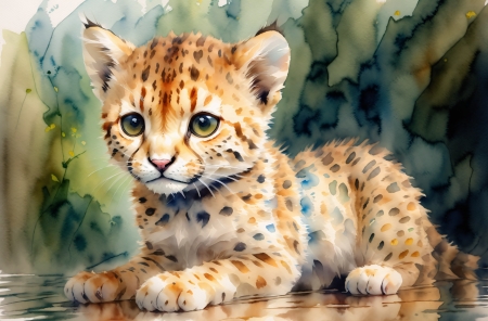 Watercolor cheetah - Gepard, allat, vizfestmeny, digitalis muveszet, macsafele