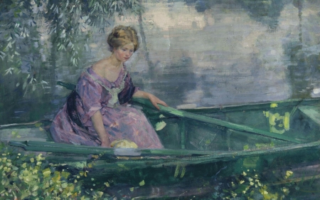 :) - carl albert bures, summer, boat, girl, pictura, painting, 1912, art, vara