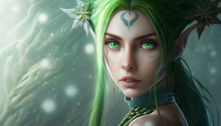 Elf girl - elf, dragonsbane, fantasy, sadisticleprechaun, green, girl, face