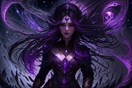 Witch - boszorkany, lany, lila, portre, varazslat