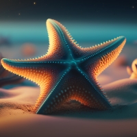 Starfish on the beach at night