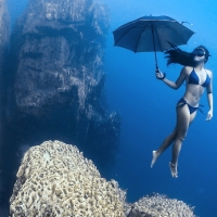 Bikini Model Drifting Under Water