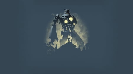 The Iron Giant - illustration, iron giant, robots, gray background