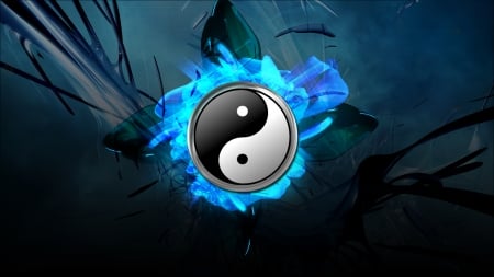 Yin Yang - black, minimalism, white, yin yang, blue