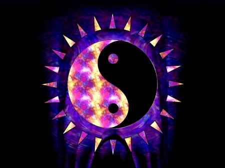 Yin Yang - minimalism, black, yin yang, purple, yellow, pink