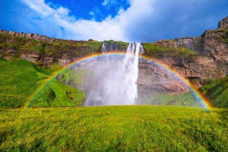 Rainbow at Seljalendsfoss Waterfall, Iceland