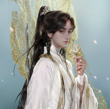 Prince - fantasy, asian, art, flower, sixue, man, prince, chrysanthemum