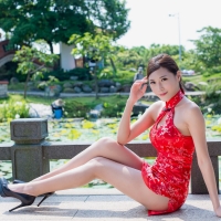 Asian Beauty in a Red Dress