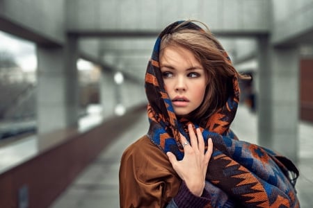 Anastasia Scheglova - batic, scarf, woman, model, girl, face, anastasia scheglova