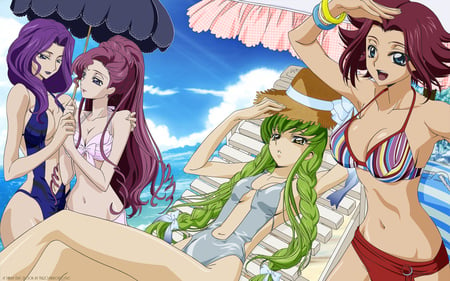 The Ladies of Code Geass at the beach - geass, beach, code geass