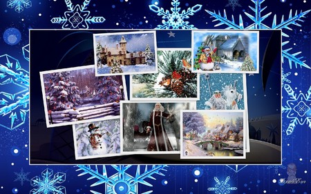 Christmas 23 - widescreen, christmas, snowmen, holiday, blue, santas