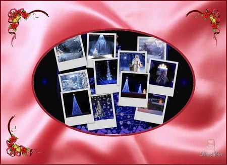 Pink and Blue Christmas - collage, xmas, pink, blue, holiday, widescreen, christmas, frame