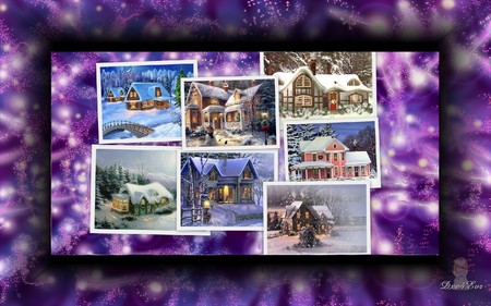 I'll Be Home For Christmas - purple, houses, collage, xmas, holiday, christmas, widescreen, lights