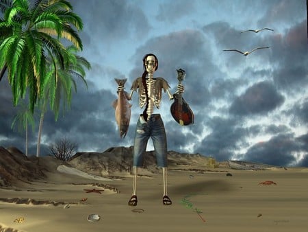 Fish and Music / Fisch und Musik - fun, beach, dark, 3d and cg, crazy, funny, dark art, fantasy