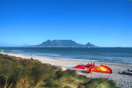 Bloubergstrand Beach with Table Mountain - oceans, beaches, photography, mountains