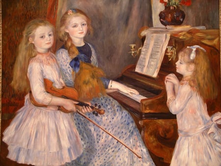 The Daughters of Catulle Mendes - piano, music, three girls, art