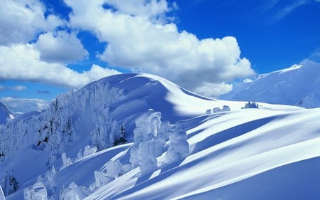 Winter Mountain - clouds, skies, winter, snow, summit, mountain