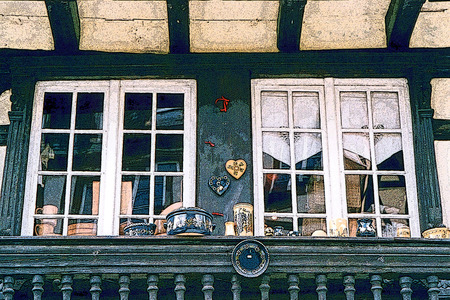 windows - windows, blue walls, pottery