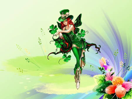 Fairy Elf - elf, flowers, saint patricks day, shamrocks, clovers, fairy