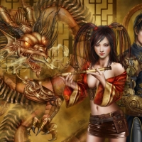 Fantasy couple and dragon