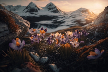 Mountain flowers - havas hegyek, hegyek, szirmok, tajkep, viragok, viragos termeszet