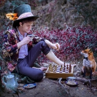 Mad Hatter and Mr Fox playing chess