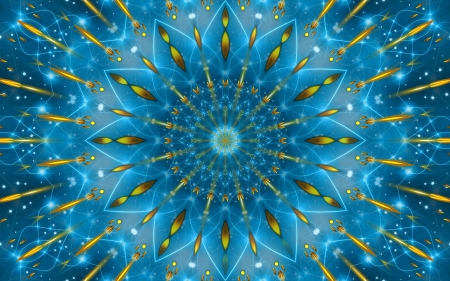 Fractal Kaleidoscope - blue, flower, fractal, kaleidoscope, yellow