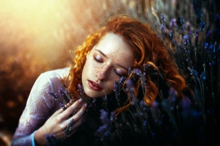 Sleeping beauty - ronny garcia, sleep, redhead, woman, freckles, model, girl, face