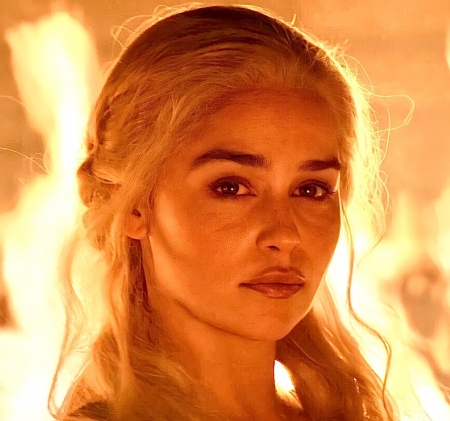 Game of Thrones 2011 - 2019 - game of thrones, yellow, emilia clarke, tv series, girl, daenerys targaryen, orange, actress, got, woman, fire, face