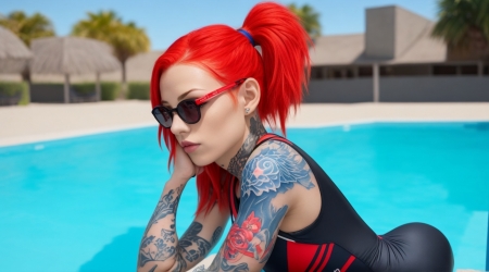 lady at the pool - enjoting, lady, model, water