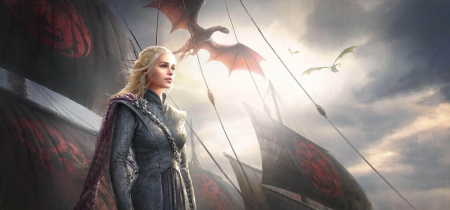 Daenerys Targaryen - game of thrones, fantasy, dragon, girl, view from down, art, daenerys targaryen