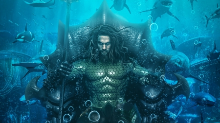 Aquaman 2018 - actor, comics, blue, water, poster, man, aquaman, fantasy, jason momoa, movie