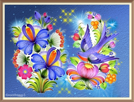 PRETTY FLORAL ABSTRACT - abstract, art, flowes, framed