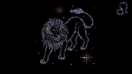 Zodiac ~ Leo - black, leo, leu, diamond, lion, stars, zodiac