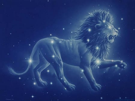 Zodiac ~ Leo - leo, blue, leu, lion, zodiac, stars