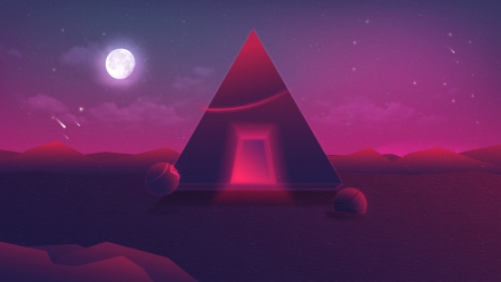 :) - moon, alexey zayanchukovsky, night, pink, synthwave, egypt, retrowave, pyramid, luna