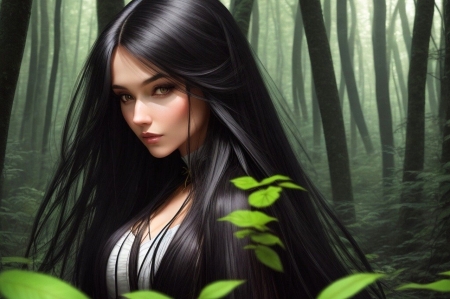 Beauty â™¥ - erdo, fak, fekete haj, hosszu haj, lany, nezes, portre, szepseg