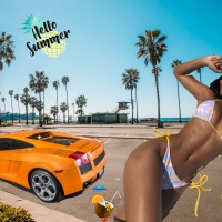 Ming Savannah bikini relaxing in the west coast with the Lamborghini Gallardo