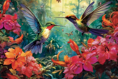 Hummingbirds delite - smallest, two, earth, bird, hd, humming, flowers
